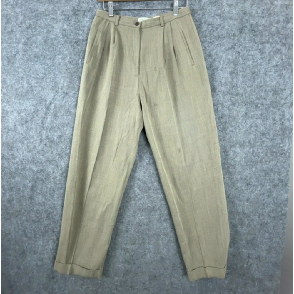 Vintage Ann Taylor Pants Women 10 Khaki Wool Pleated Cuffed High Rise Tapered